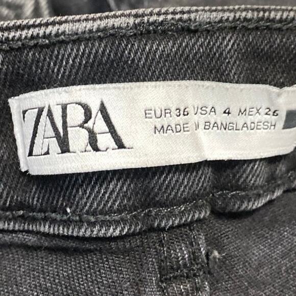 Zara Women's Blue High Waisted Raw Hem Frayed Flare Cropped Denim Jeans Size 4 - Picture 4 of 4